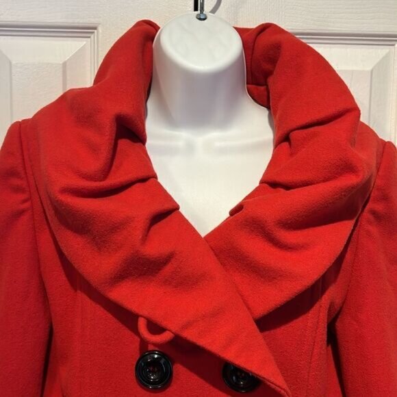Giacca Red Wool Blend Double Breasted Pea Coat Size M - Picture 2 of 13